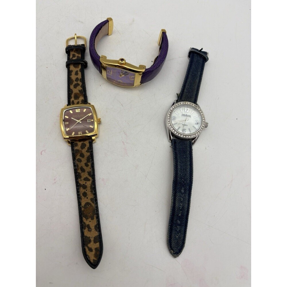 Lot of 3 Joan Rivers Classics Watches Leopard Purple Cuff Denim Untested